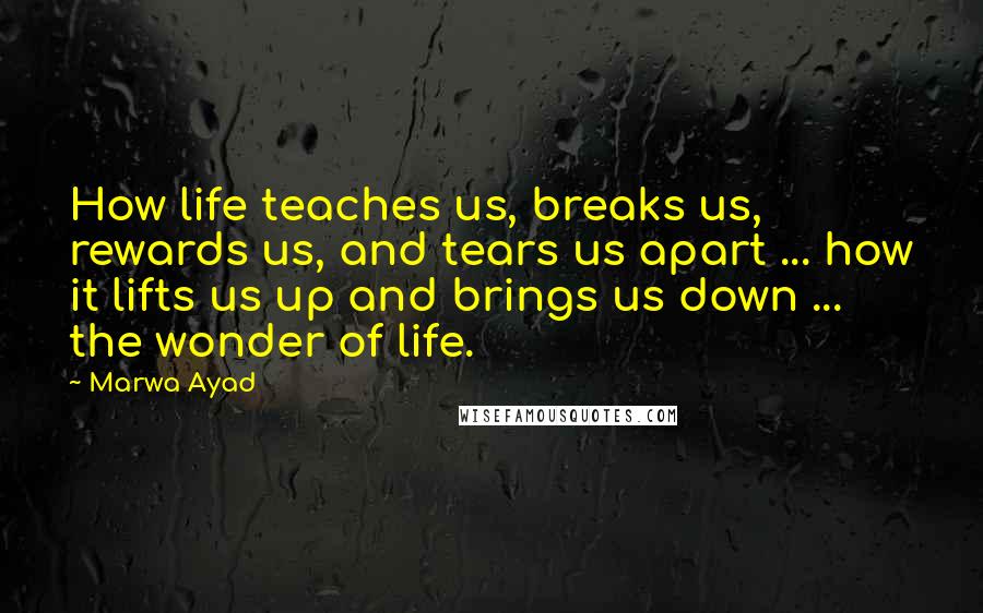 Marwa Ayad Quotes: How life teaches us, breaks us, rewards us, and tears us apart ... how it lifts us up and brings us down ... the wonder of life.