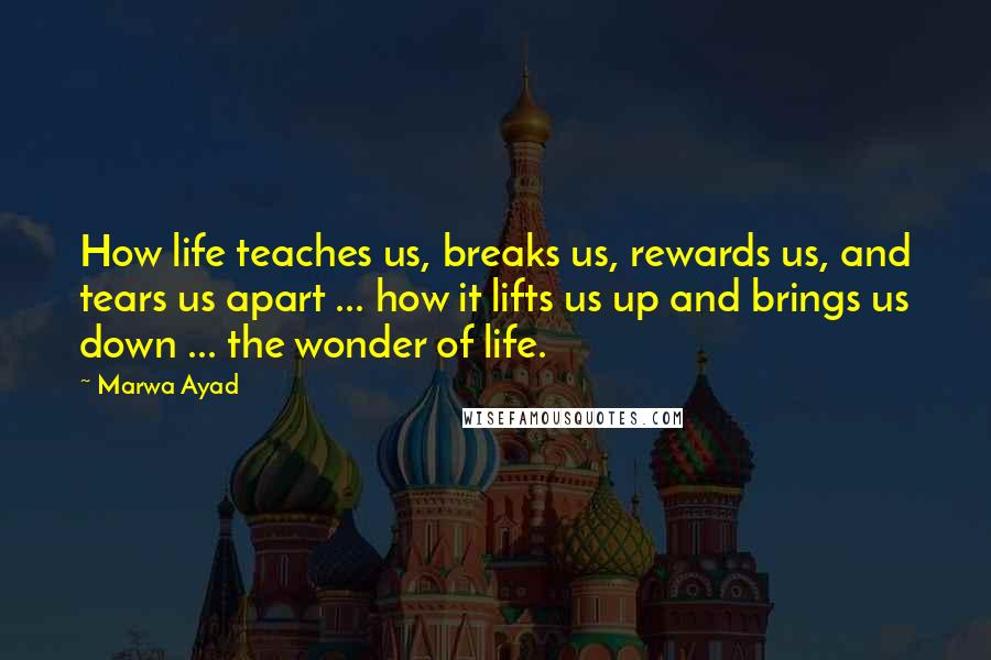 Marwa Ayad Quotes: How life teaches us, breaks us, rewards us, and tears us apart ... how it lifts us up and brings us down ... the wonder of life.