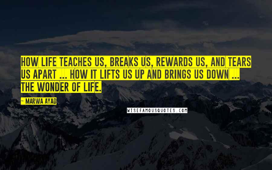 Marwa Ayad Quotes: How life teaches us, breaks us, rewards us, and tears us apart ... how it lifts us up and brings us down ... the wonder of life.