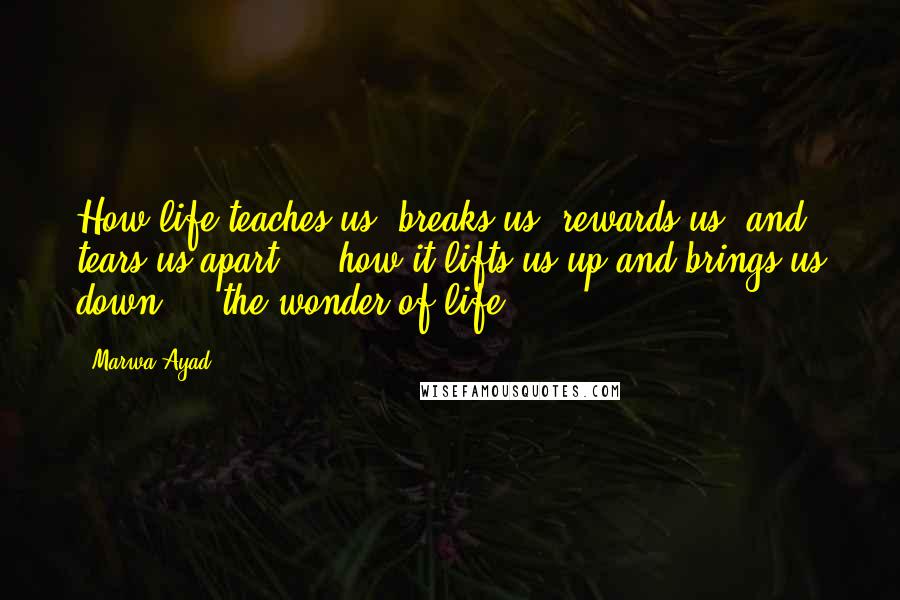 Marwa Ayad Quotes: How life teaches us, breaks us, rewards us, and tears us apart ... how it lifts us up and brings us down ... the wonder of life.
