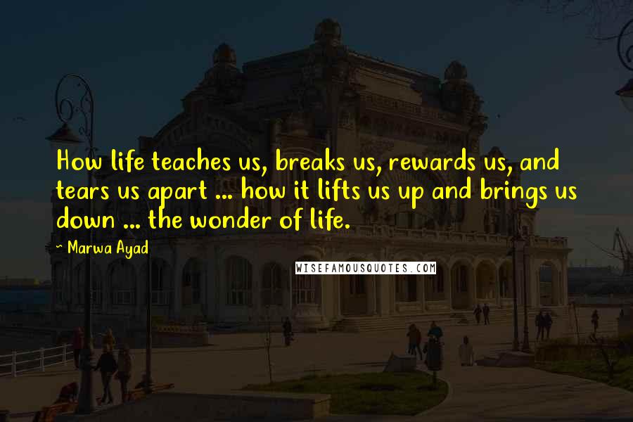 Marwa Ayad Quotes: How life teaches us, breaks us, rewards us, and tears us apart ... how it lifts us up and brings us down ... the wonder of life.