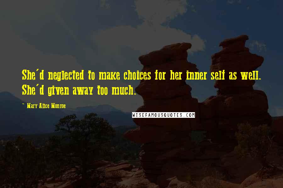 Mary Alice Monroe Quotes: She'd neglected to make choices for her inner self as well. She'd given away too much.