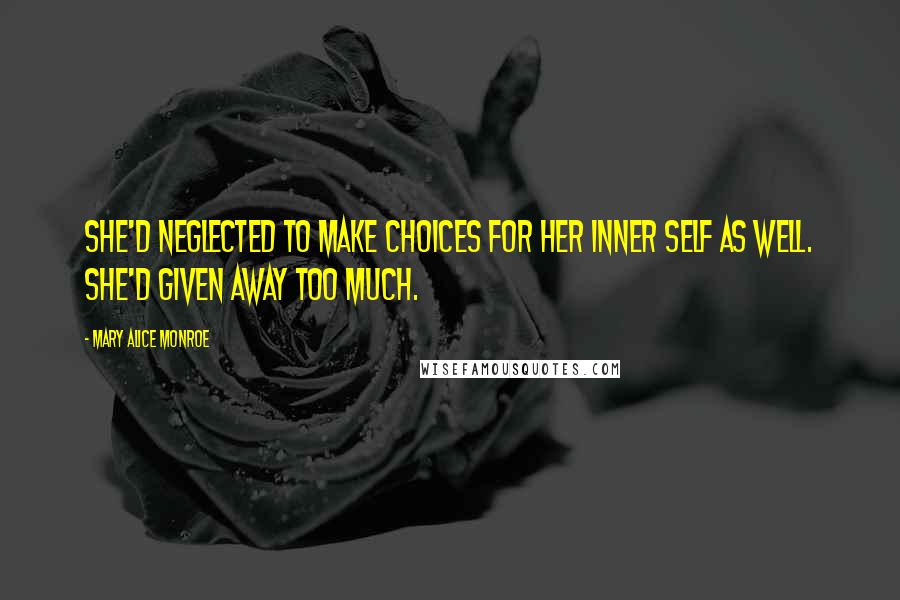 Mary Alice Monroe Quotes: She'd neglected to make choices for her inner self as well. She'd given away too much.