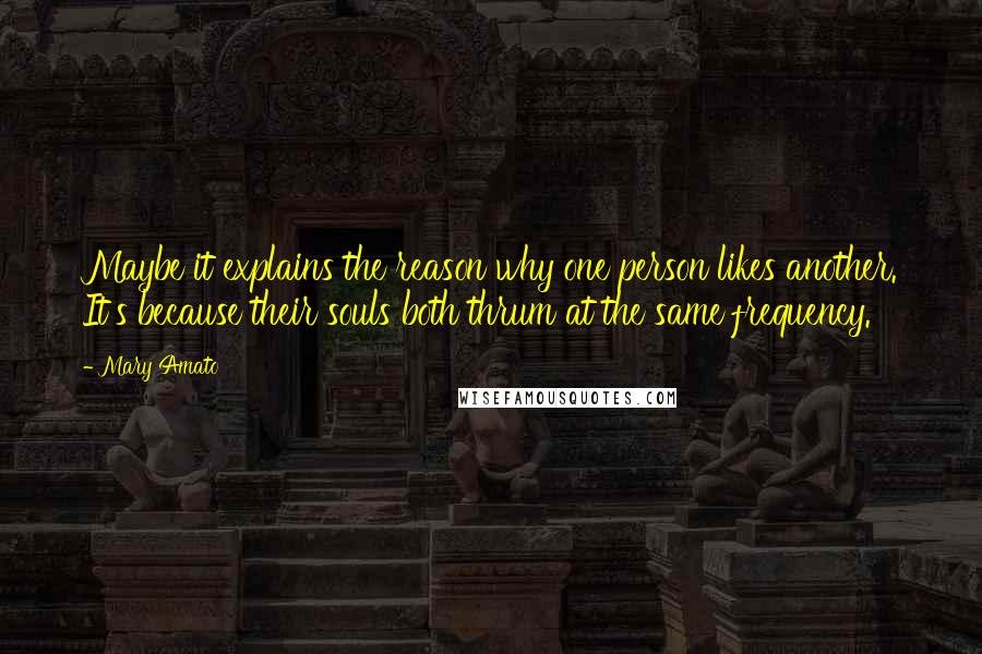 Mary Amato Quotes: Maybe it explains the reason why one person likes another. It's because their souls both thrum at the same frequency.