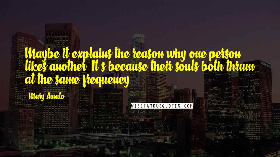 Mary Amato Quotes: Maybe it explains the reason why one person likes another. It's because their souls both thrum at the same frequency.