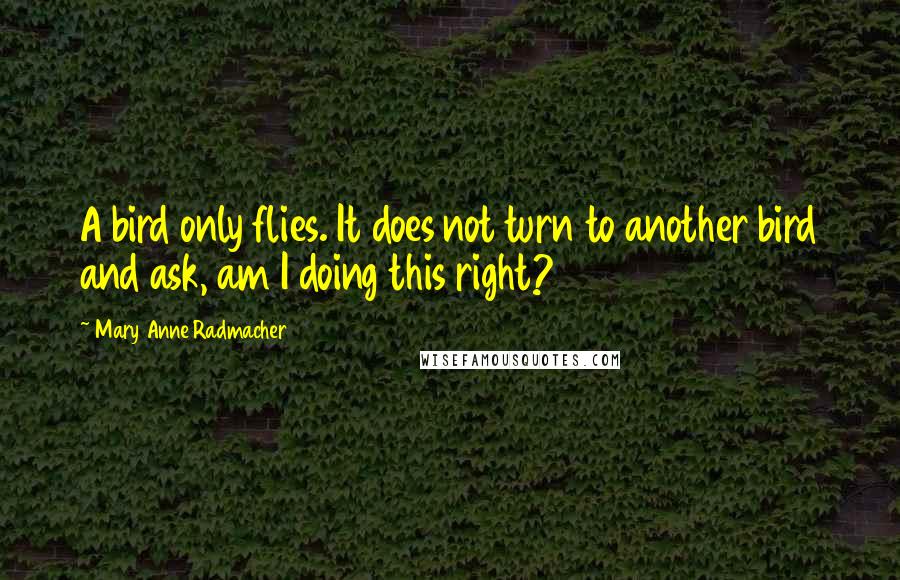 Mary Anne Radmacher Quotes: A bird only flies. It does not turn to another bird and ask, am I doing this right?