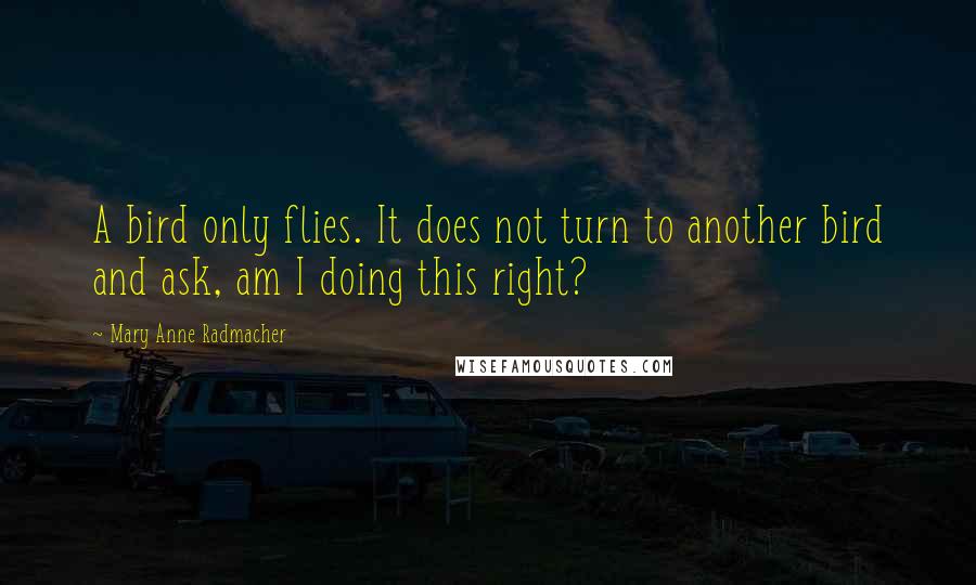 Mary Anne Radmacher Quotes: A bird only flies. It does not turn to another bird and ask, am I doing this right?