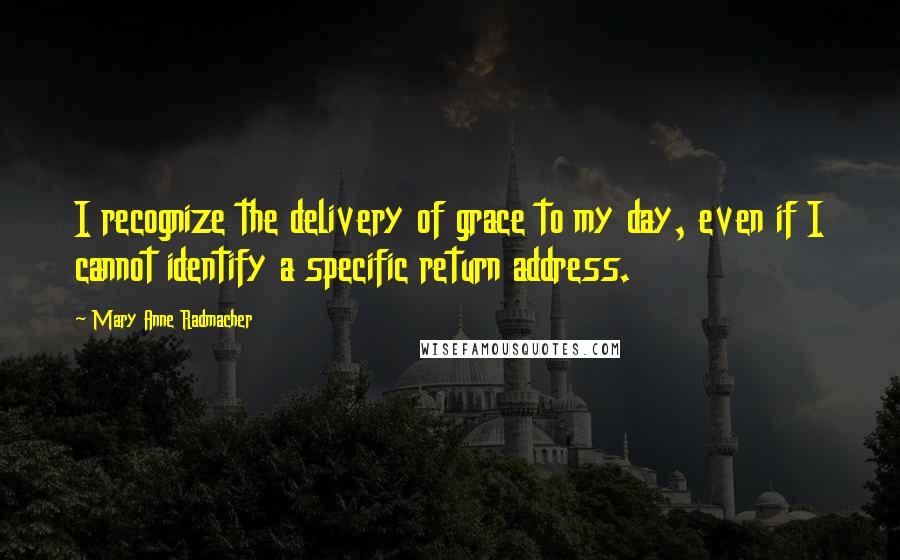 Mary Anne Radmacher Quotes: I recognize the delivery of grace to my day, even if I cannot identify a specific return address.