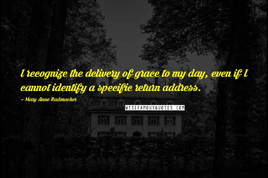 Mary Anne Radmacher Quotes: I recognize the delivery of grace to my day, even if I cannot identify a specific return address.