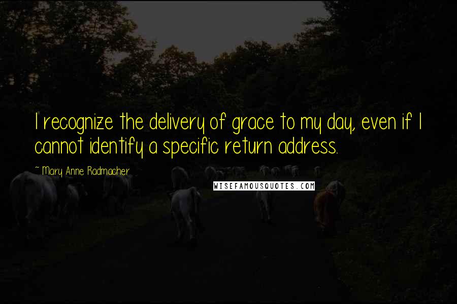 Mary Anne Radmacher Quotes: I recognize the delivery of grace to my day, even if I cannot identify a specific return address.