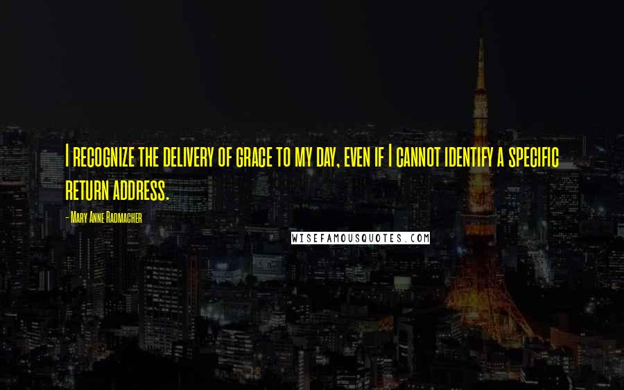 Mary Anne Radmacher Quotes: I recognize the delivery of grace to my day, even if I cannot identify a specific return address.