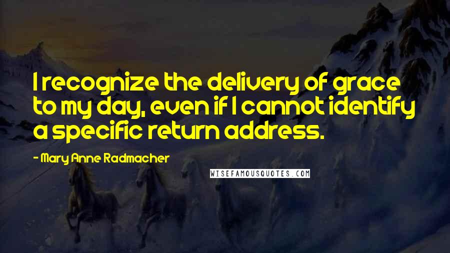 Mary Anne Radmacher Quotes: I recognize the delivery of grace to my day, even if I cannot identify a specific return address.