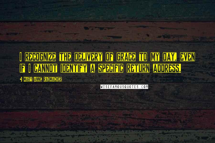 Mary Anne Radmacher Quotes: I recognize the delivery of grace to my day, even if I cannot identify a specific return address.