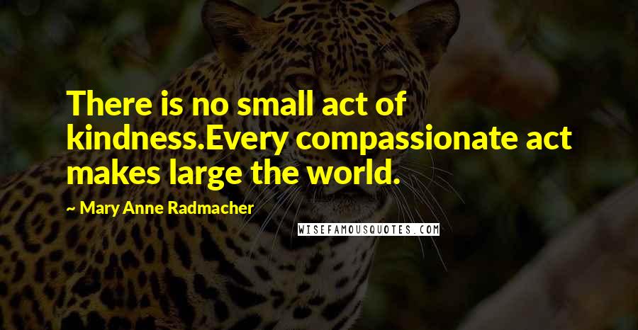 Mary Anne Radmacher Quotes: There is no small act of kindness.Every compassionate act makes large the world.