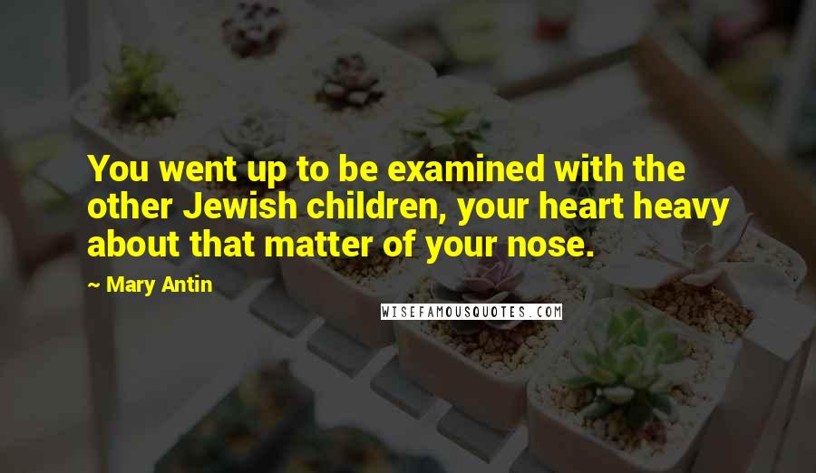 Mary Antin Quotes: You went up to be examined with the other Jewish children, your heart heavy about that matter of your nose.