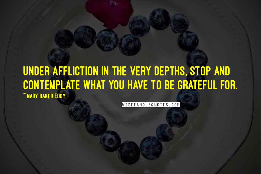 Mary Baker Eddy Quotes: Under affliction in the very depths, stop and contemplate what you have to be grateful for.