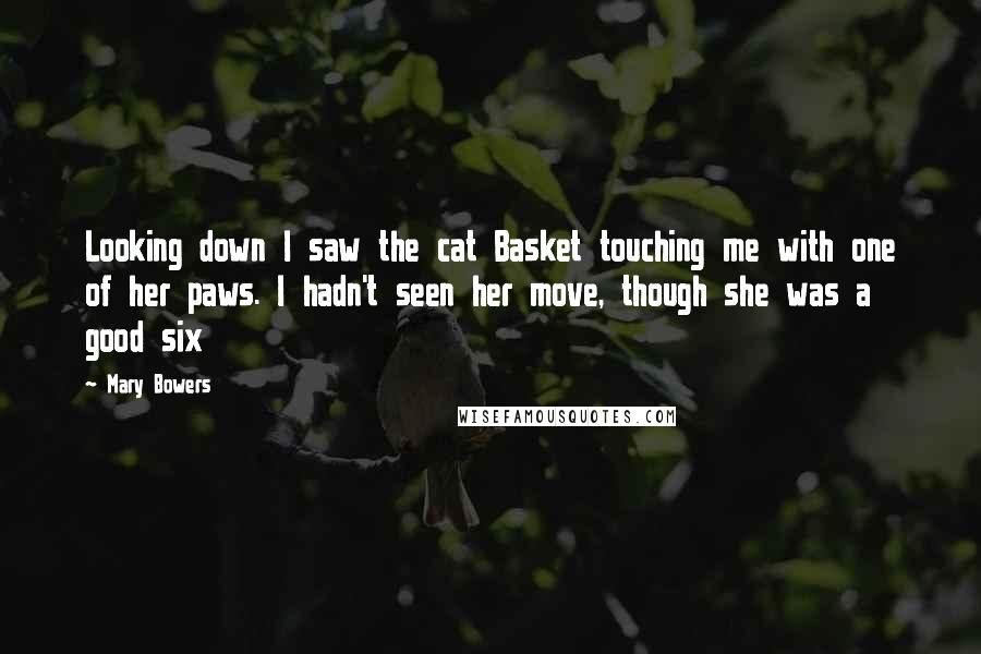 Mary Bowers Quotes: Looking down I saw the cat Basket touching me with one of her paws. I hadn't seen her move, though she was a good six