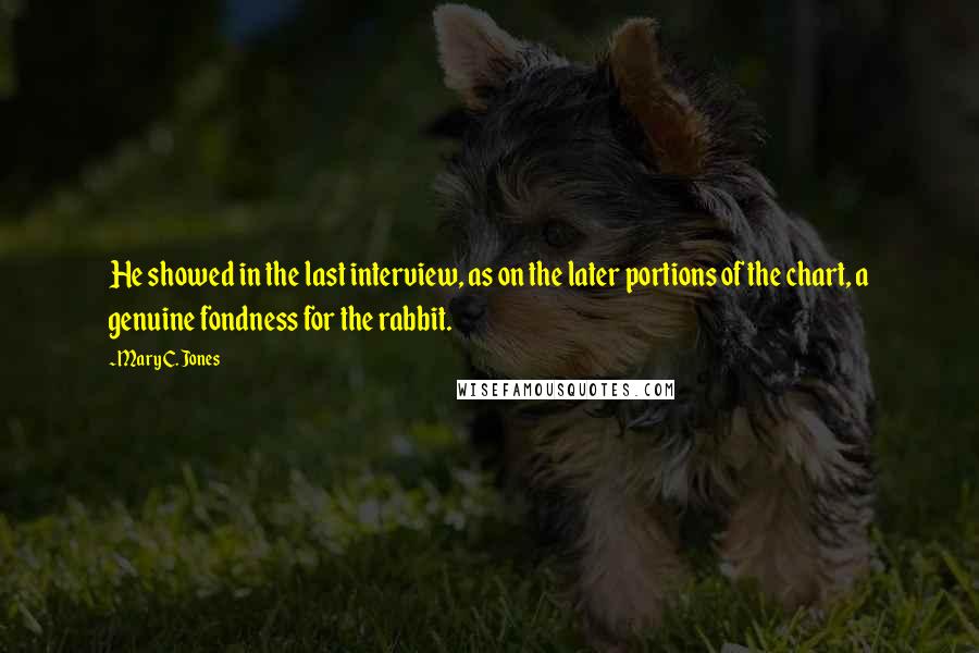 Mary C. Jones Quotes: He showed in the last interview, as on the later portions of the chart, a genuine fondness for the rabbit.