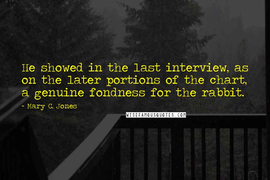 Mary C. Jones Quotes: He showed in the last interview, as on the later portions of the chart, a genuine fondness for the rabbit.