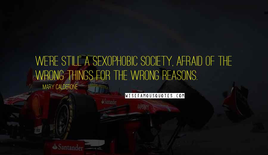 Mary Calderone Quotes: We're still a sexophobic society, afraid of the wrong things for the wrong reasons.