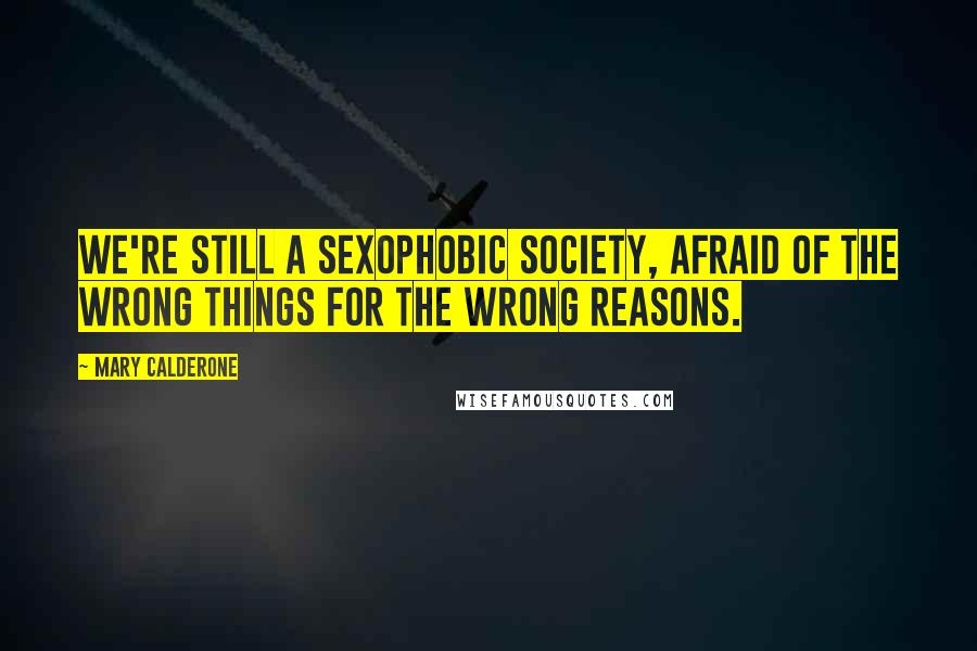Mary Calderone Quotes: We're still a sexophobic society, afraid of the wrong things for the wrong reasons.