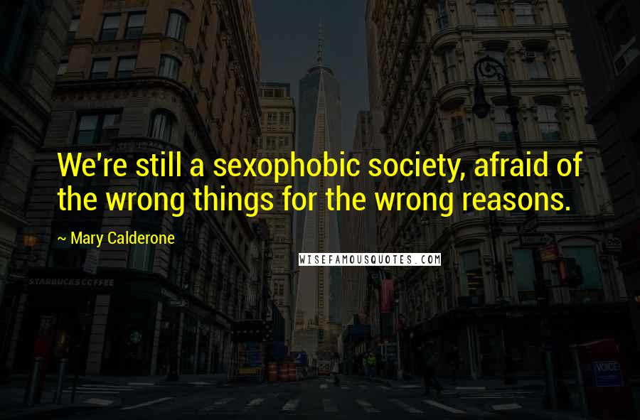 Mary Calderone Quotes: We're still a sexophobic society, afraid of the wrong things for the wrong reasons.
