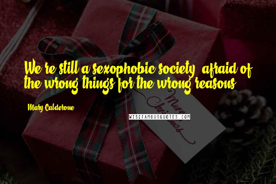 Mary Calderone Quotes: We're still a sexophobic society, afraid of the wrong things for the wrong reasons.