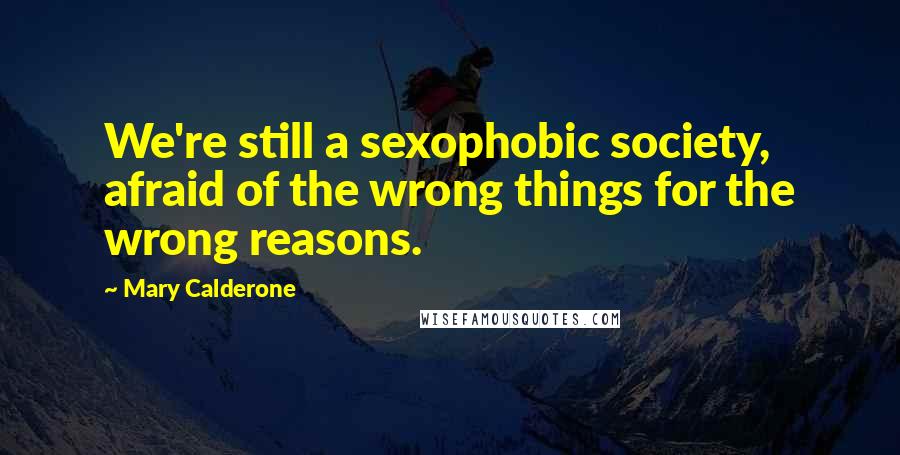 Mary Calderone Quotes: We're still a sexophobic society, afraid of the wrong things for the wrong reasons.