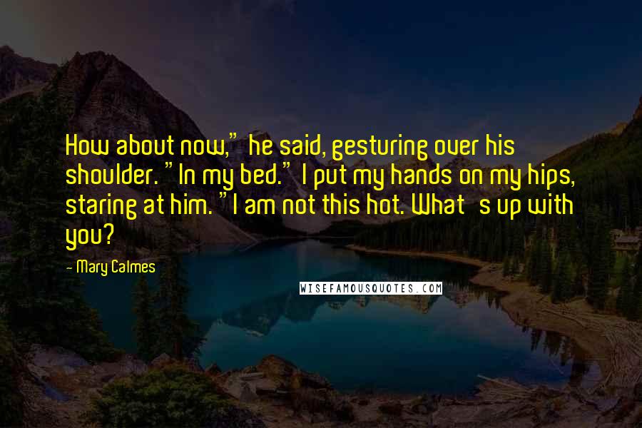 Mary Calmes Quotes: How about now," he said, gesturing over his shoulder. "In my bed." I put my hands on my hips, staring at him. "I am not this hot. What's up with you?