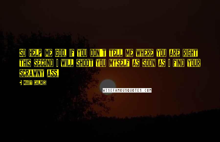 Mary Calmes Quotes: So help me God, if you don't tell me where you are right this second I will shoot you myself as soon as I find your scrawny ass.