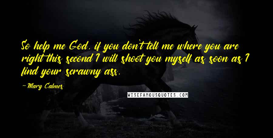 Mary Calmes Quotes: So help me God, if you don't tell me where you are right this second I will shoot you myself as soon as I find your scrawny ass.