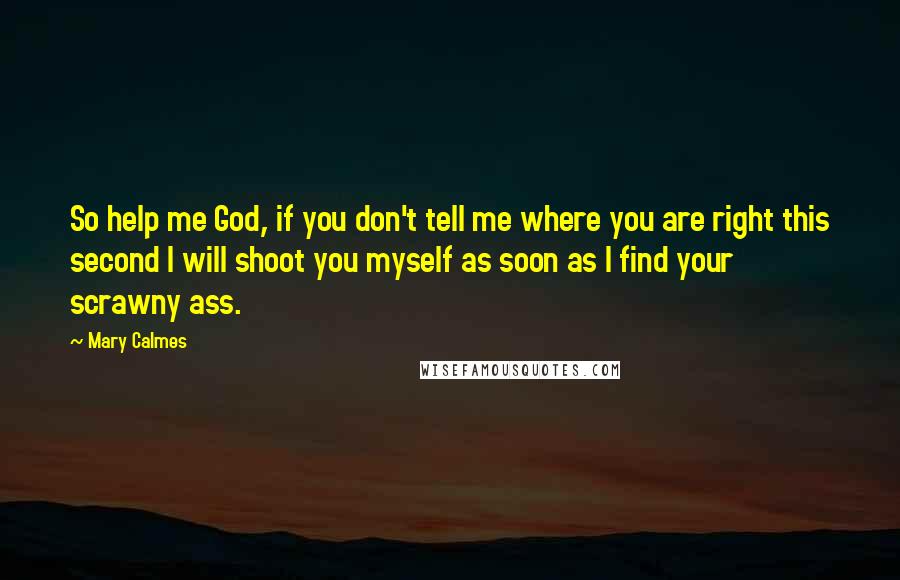 Mary Calmes Quotes: So help me God, if you don't tell me where you are right this second I will shoot you myself as soon as I find your scrawny ass.