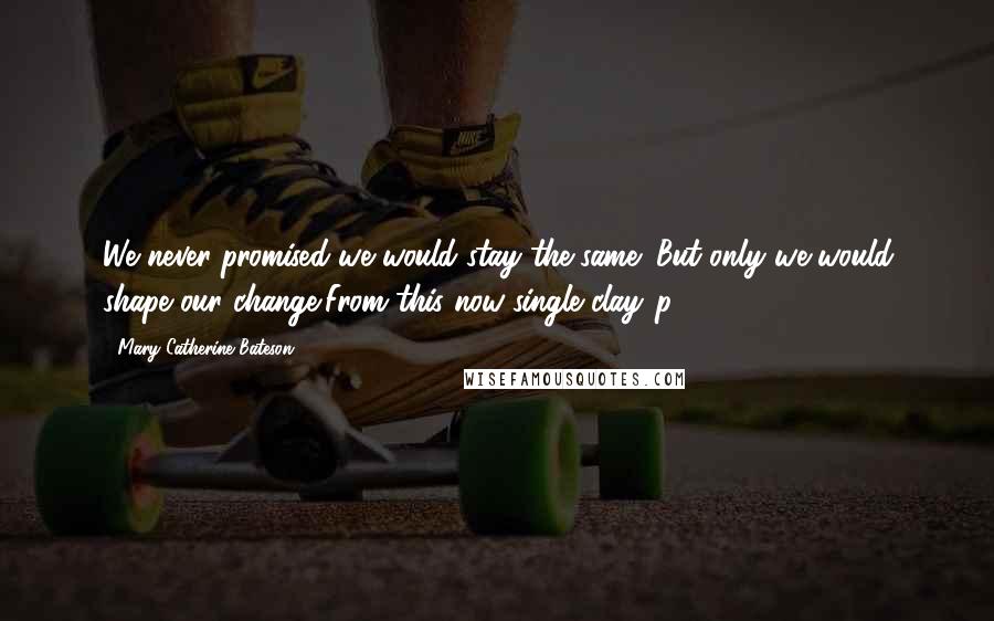 Mary Catherine Bateson Quotes: We never promised we would stay the same,/But only we would shape our change/From this now single clay.[p. 82]