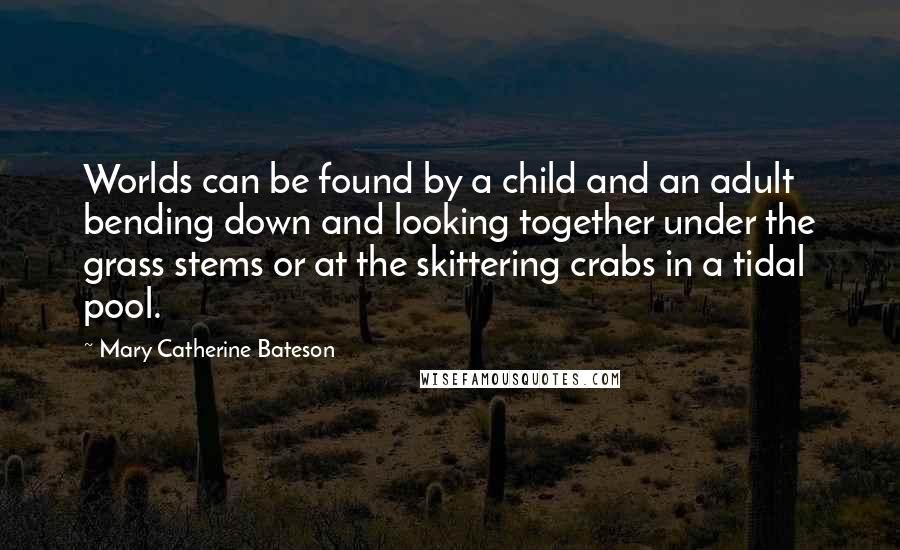 Mary Catherine Bateson Quotes: Worlds can be found by a child and an adult bending down and looking together under the grass stems or at the skittering crabs in a tidal pool.