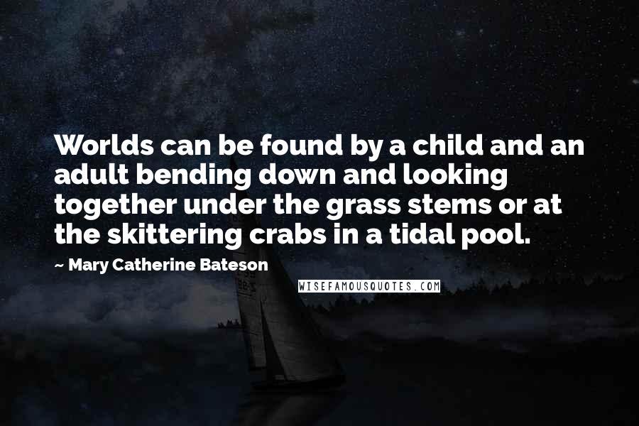 Mary Catherine Bateson Quotes: Worlds can be found by a child and an adult bending down and looking together under the grass stems or at the skittering crabs in a tidal pool.