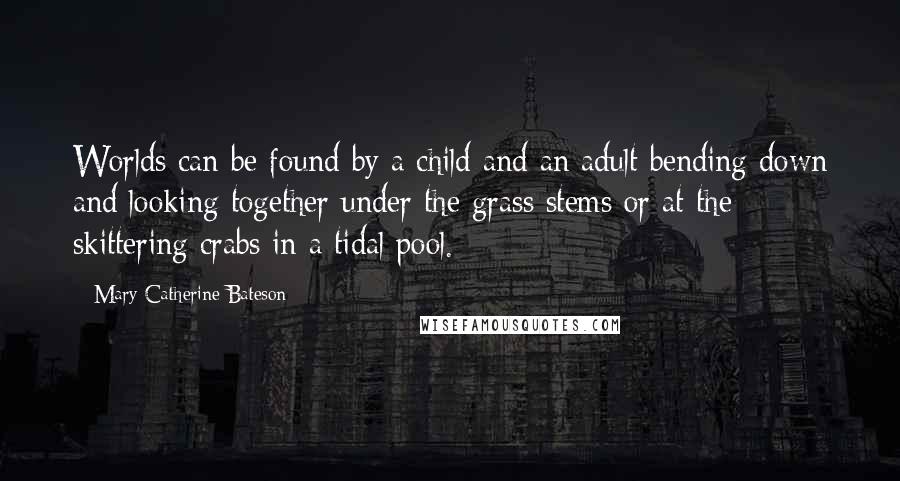 Mary Catherine Bateson Quotes: Worlds can be found by a child and an adult bending down and looking together under the grass stems or at the skittering crabs in a tidal pool.