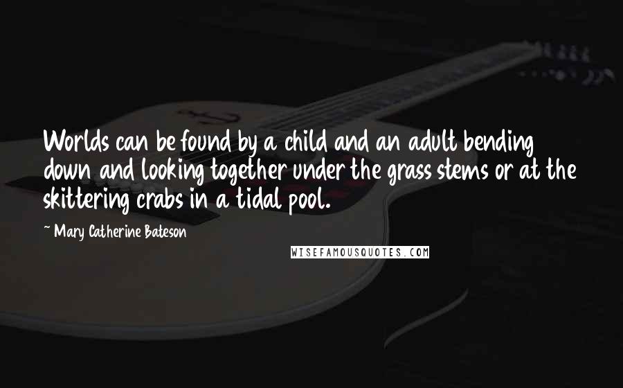 Mary Catherine Bateson Quotes: Worlds can be found by a child and an adult bending down and looking together under the grass stems or at the skittering crabs in a tidal pool.