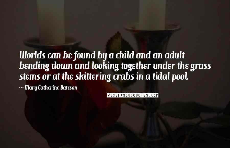 Mary Catherine Bateson Quotes: Worlds can be found by a child and an adult bending down and looking together under the grass stems or at the skittering crabs in a tidal pool.