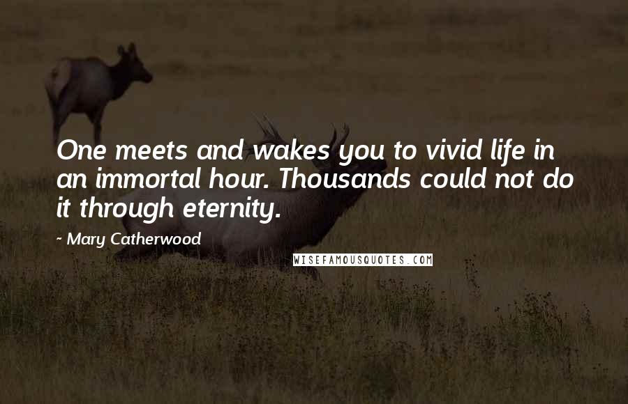 Mary Catherwood Quotes: One meets and wakes you to vivid life in an immortal hour. Thousands could not do it through eternity.