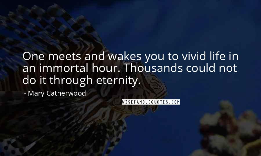 Mary Catherwood Quotes: One meets and wakes you to vivid life in an immortal hour. Thousands could not do it through eternity.