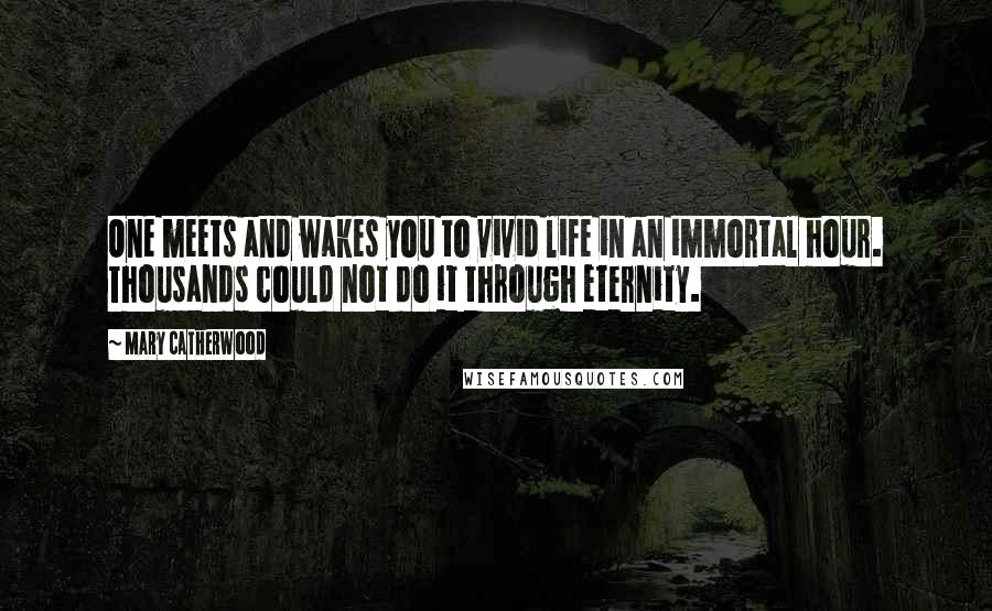 Mary Catherwood Quotes: One meets and wakes you to vivid life in an immortal hour. Thousands could not do it through eternity.