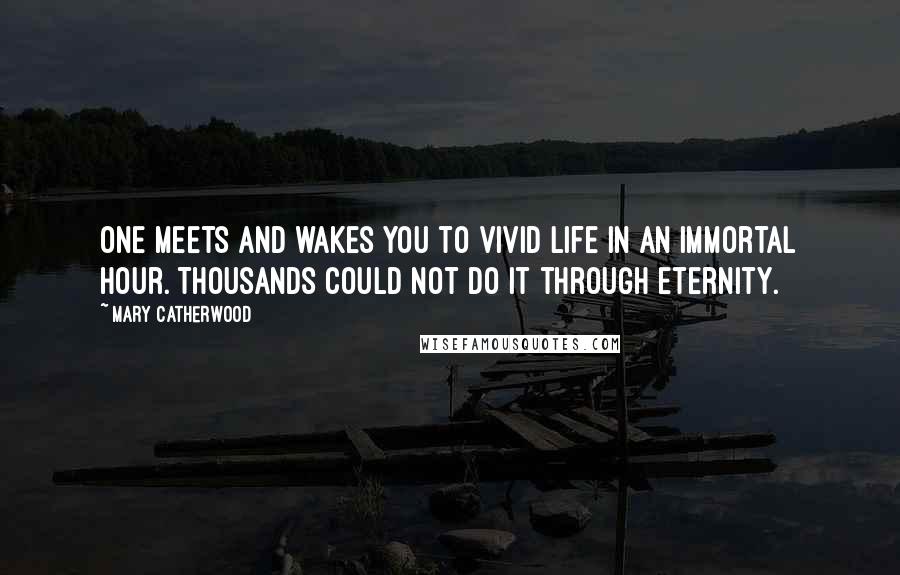 Mary Catherwood Quotes: One meets and wakes you to vivid life in an immortal hour. Thousands could not do it through eternity.