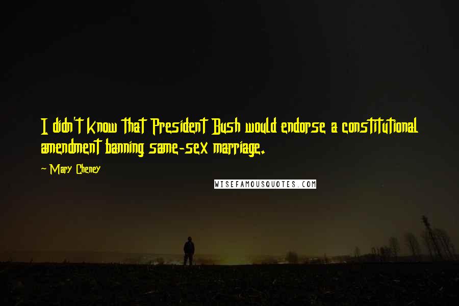 Mary Cheney Quotes: I didn't know that President Bush would endorse a constitutional amendment banning same-sex marriage.