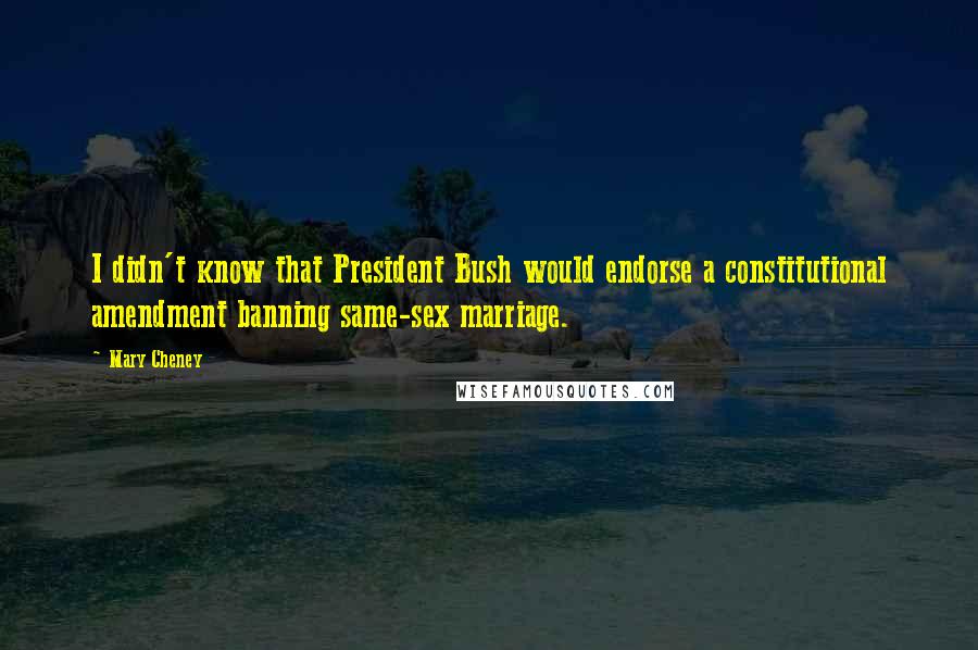 Mary Cheney Quotes: I didn't know that President Bush would endorse a constitutional amendment banning same-sex marriage.