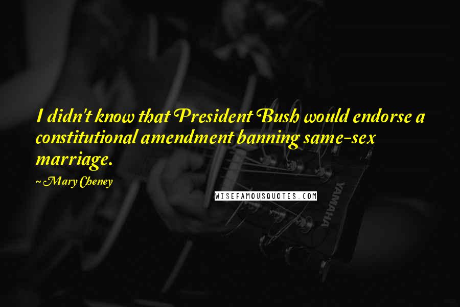 Mary Cheney Quotes: I didn't know that President Bush would endorse a constitutional amendment banning same-sex marriage.
