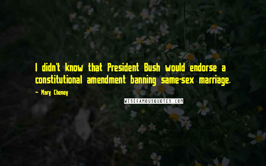 Mary Cheney Quotes: I didn't know that President Bush would endorse a constitutional amendment banning same-sex marriage.