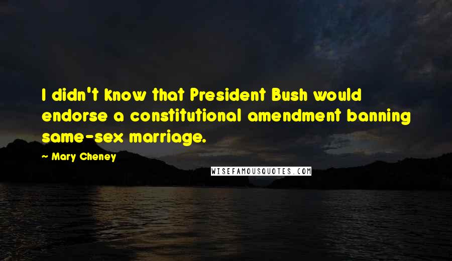 Mary Cheney Quotes: I didn't know that President Bush would endorse a constitutional amendment banning same-sex marriage.