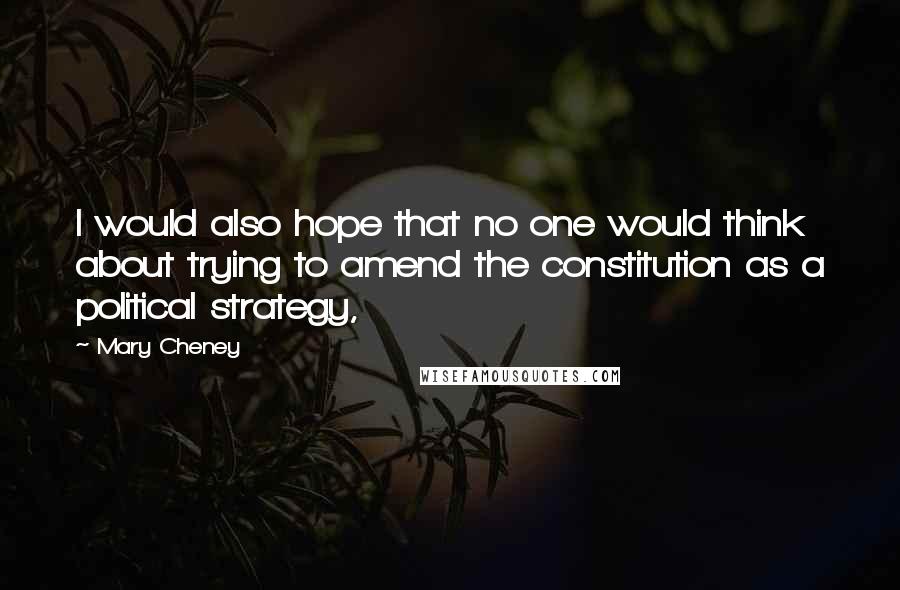 Mary Cheney Quotes: I would also hope that no one would think about trying to amend the constitution as a political strategy,