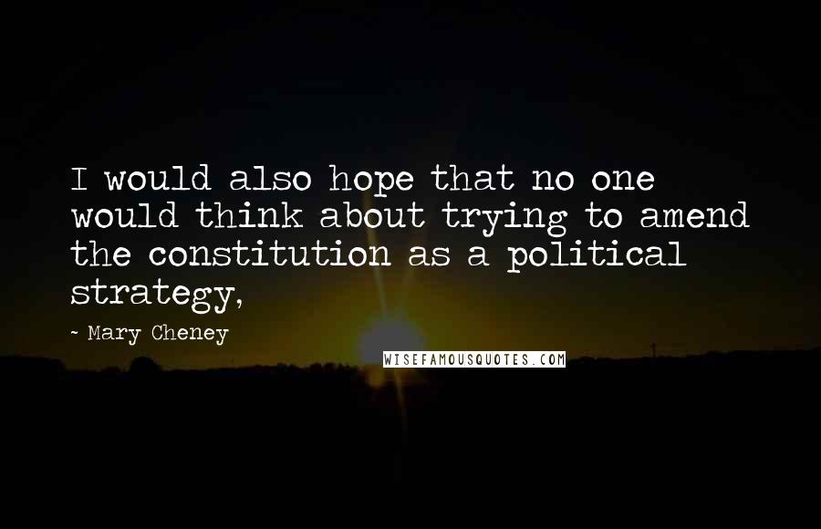 Mary Cheney Quotes: I would also hope that no one would think about trying to amend the constitution as a political strategy,