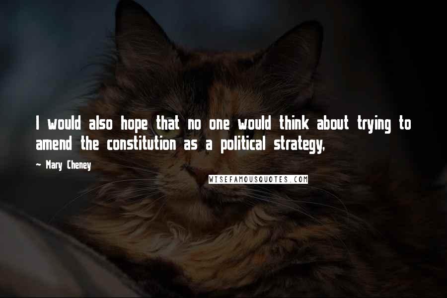 Mary Cheney Quotes: I would also hope that no one would think about trying to amend the constitution as a political strategy,